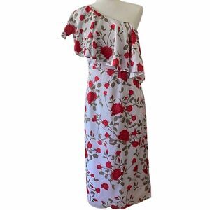 Fame and Partners Dress Rose Floral Ruffle One Shoulder Cottagecore Size  6 NWT